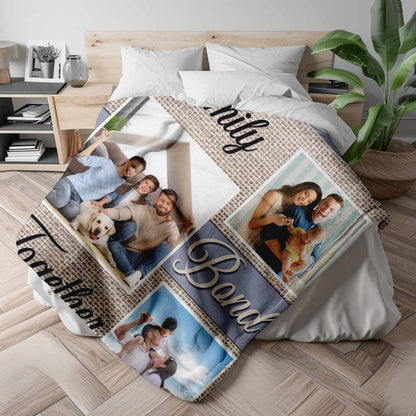 Family Bond Together | Personalize Photo | Blanket | Rustic Canvas