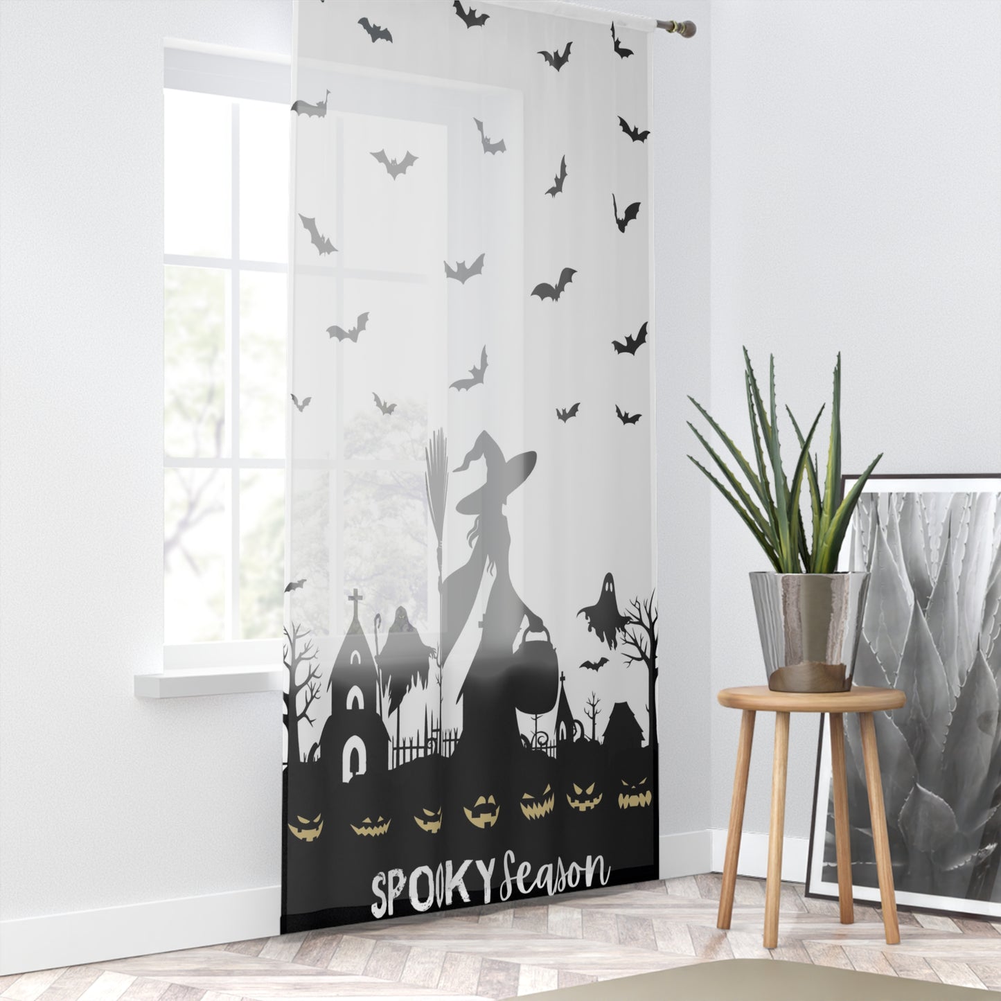 Spooky Season | Halloween Decor |Witchy's Angels | Single Panel | Sheer Window Curtain