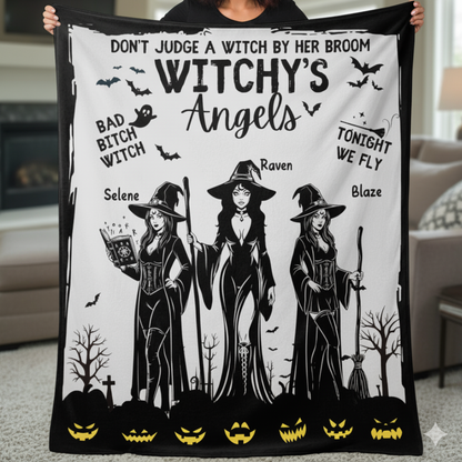 Witchy's Angels | Halloween | Witch thrown Blanket  for Couch Sofa Bed Chair Decor