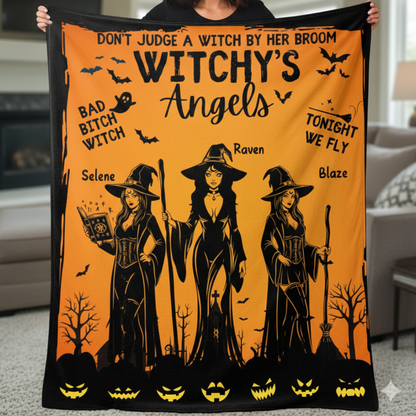 Witchy's Angels | Halloween | Witch thrown Blanket  for Couch Sofa Bed Chair Decor