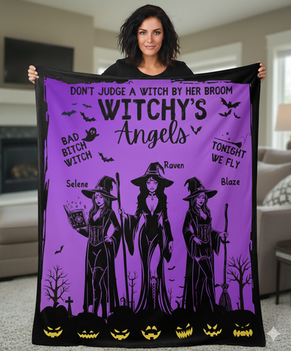 Witchy's Angels | Halloween | Witch thrown Blanket  for Couch Sofa Bed Chair Decor