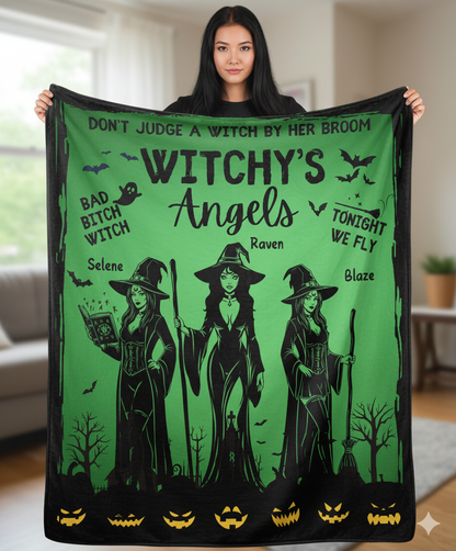 Witchy's Angels | Halloween | Witch thrown Blanket  for Couch Sofa Bed Chair Decor
