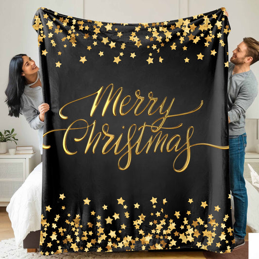 Merry Christmas | Black & Gold | Blanket