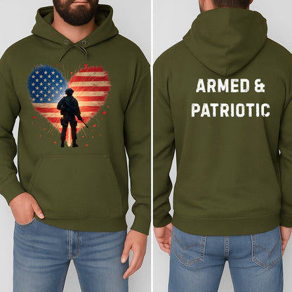 Glowing Heart |  American Flag | Armed & Patriotic | Hoodie