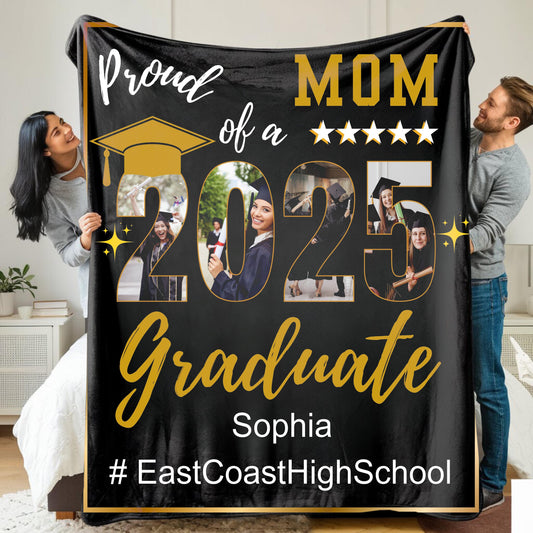 Personalized Name and School | Proud Mom Of A Graduate | Blanket