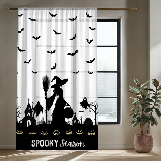Spooky Season | Halloween Decor |Witchy's Angels | Single Panel | Sheer Window Curtain