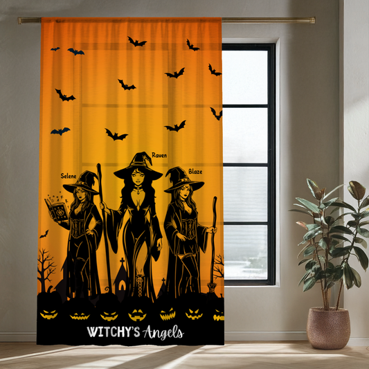 Witchy's Angels | Halloween Decor | Spooky Season | Sheer Window Curtain
