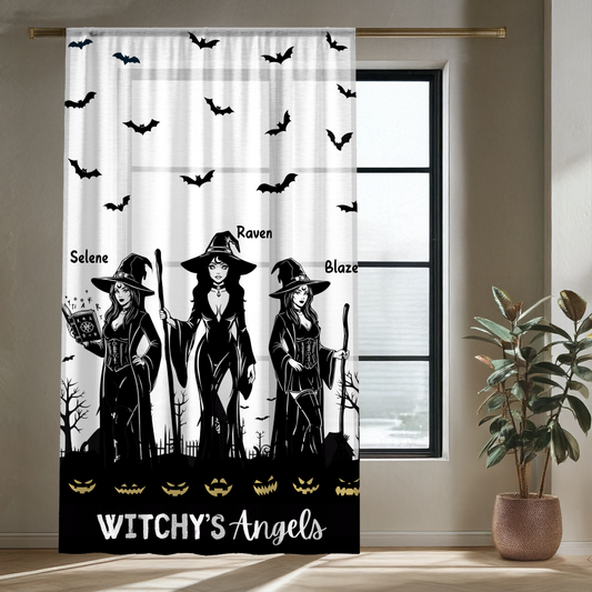 Witchy's Angels | Halloween Decor | Spooky Season | Sheer Window Curtain