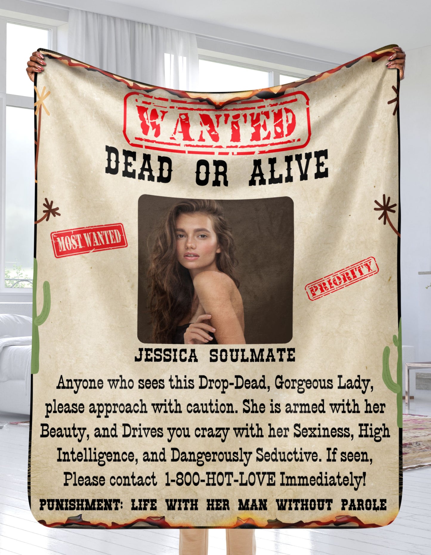 Wanted Dead or Alive | Personalized Photo and Name | Blanket for Her