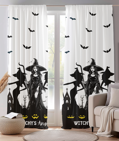 Halloween | Witchy's Angels | Sheer | Window Curtain | Black/White