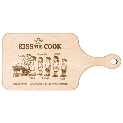 Kiss The Cook | Father's Day Gift | Hardwood Paddle Cutting Board