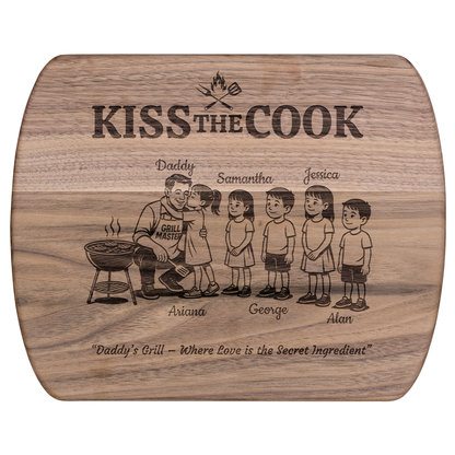 Kiss The Cook | Personalized Kids and Names | Hardwood Oval Cutting Board