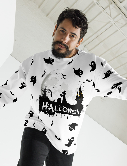 Halloween - Ghost with Moon Allover print - Unisex Sweatshirt