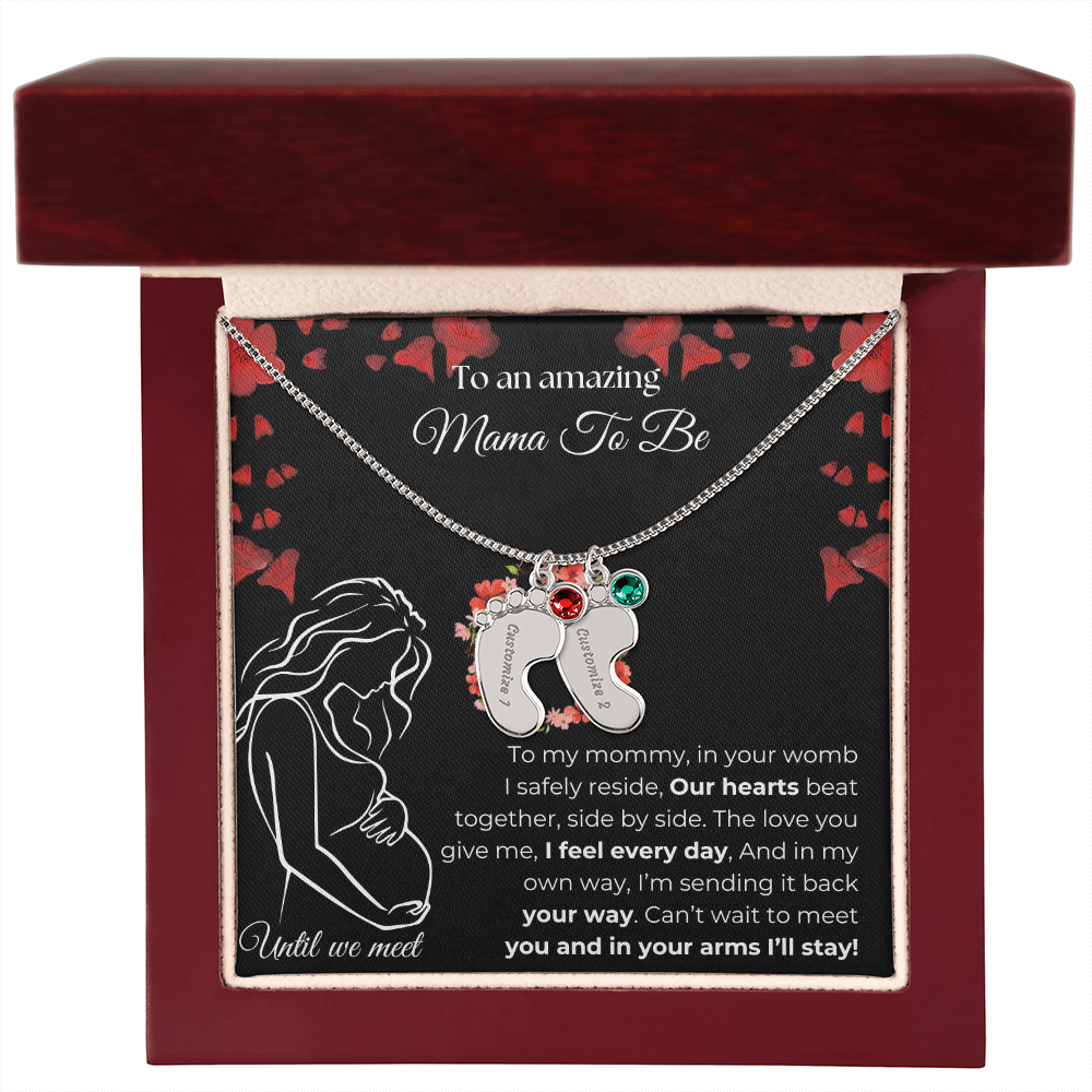 Amazing Mama To Be | My Mommy | Custom Baby Feet with Birthstone  Necklace