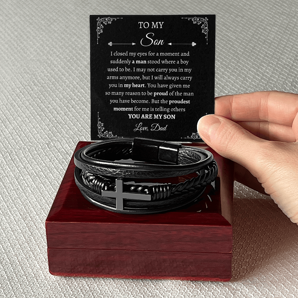 To My Son | Men's Cross Leather |  Bracelet