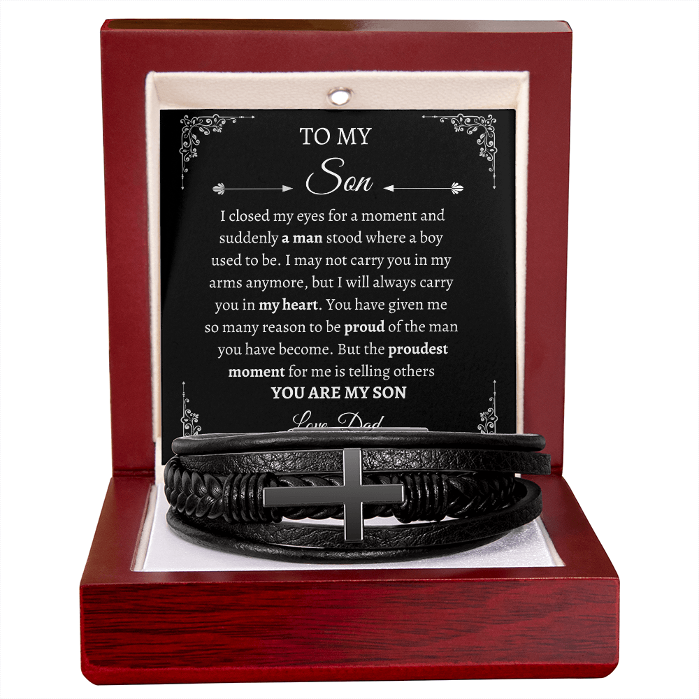 To My Son | Men's Cross Leather |  Bracelet