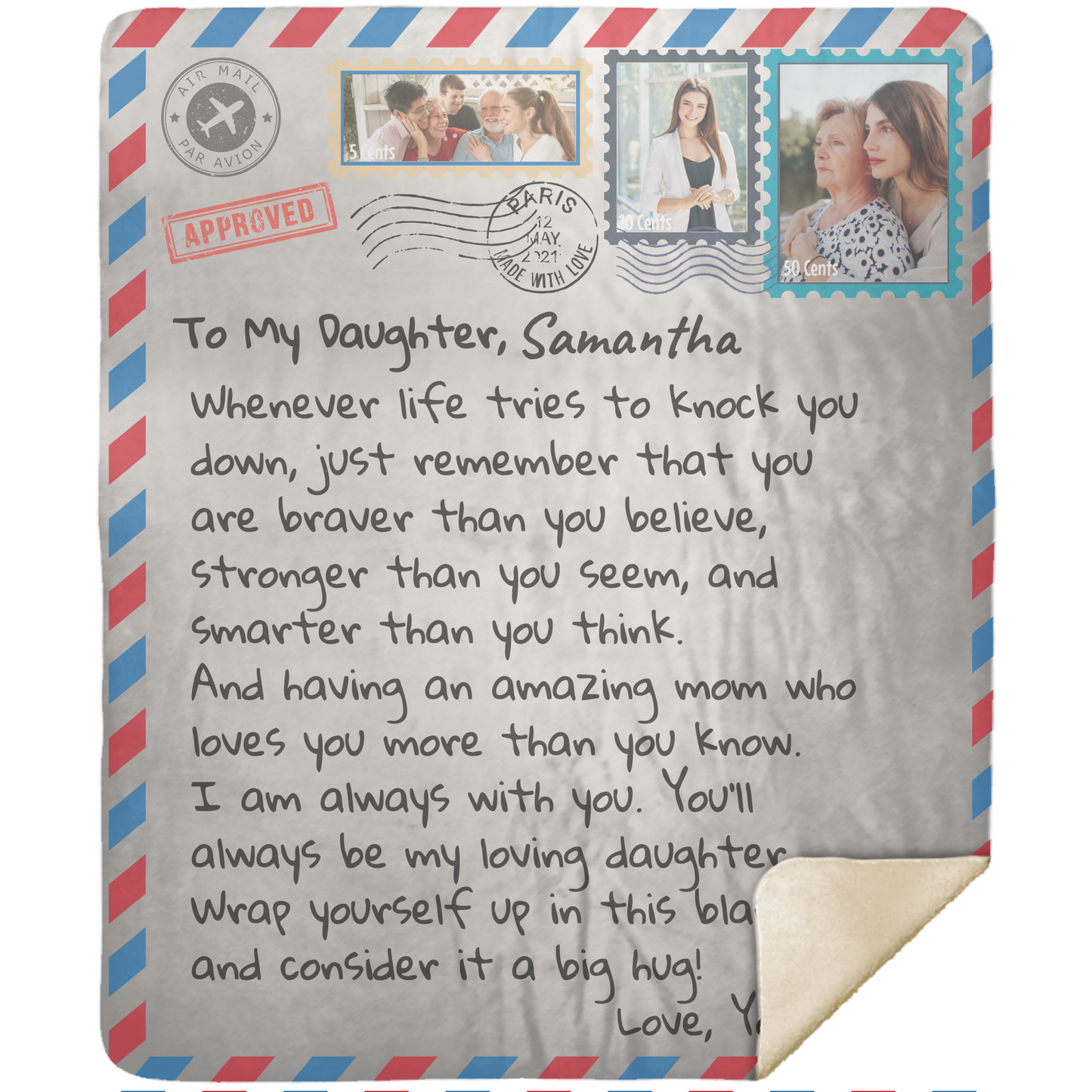 Personalized Photo Stamp | To My Daughter |Letter Blanket