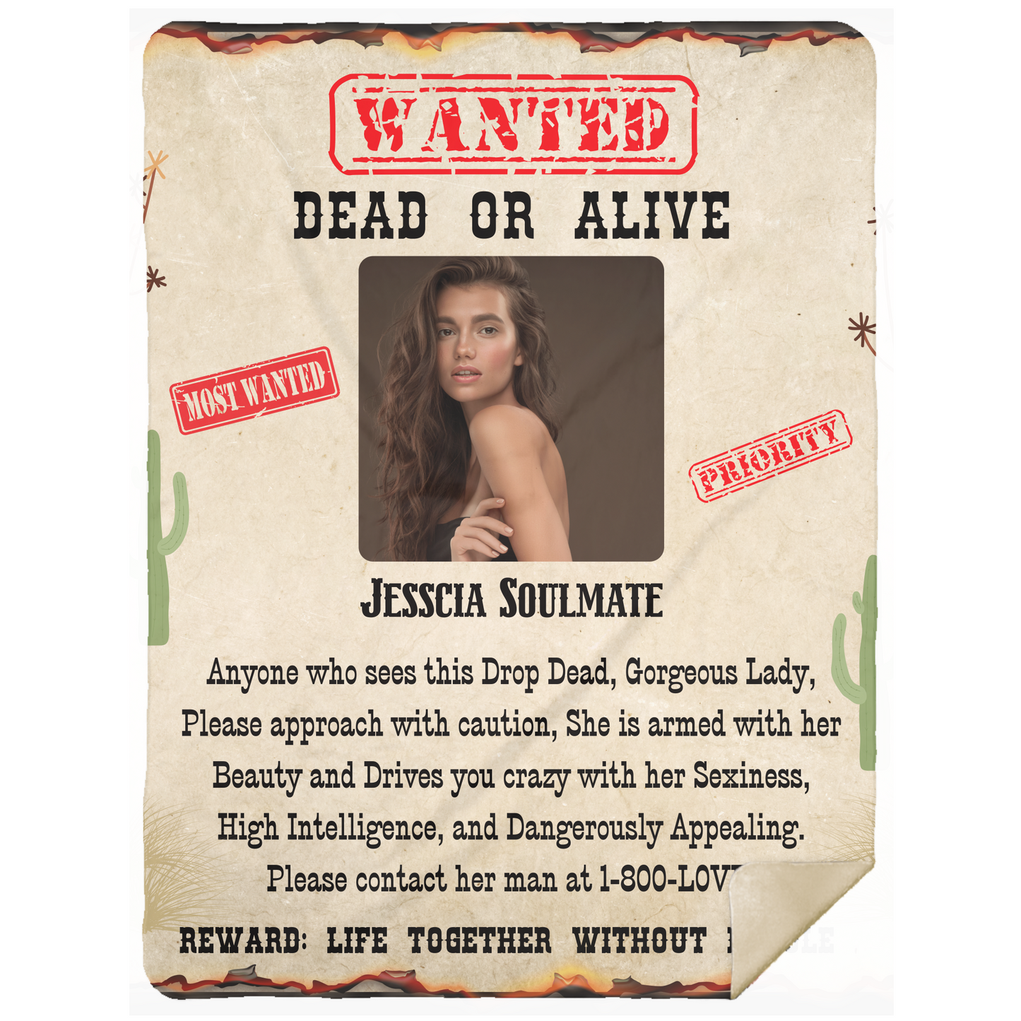 Wanted Dead or Alive | Personalized Photo and Name | Blanket for Her