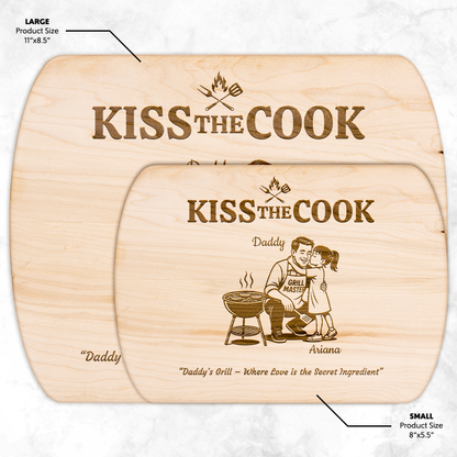 Kiss The Cook | Personalized Kids and Names | Hardwood Oval Cutting Board