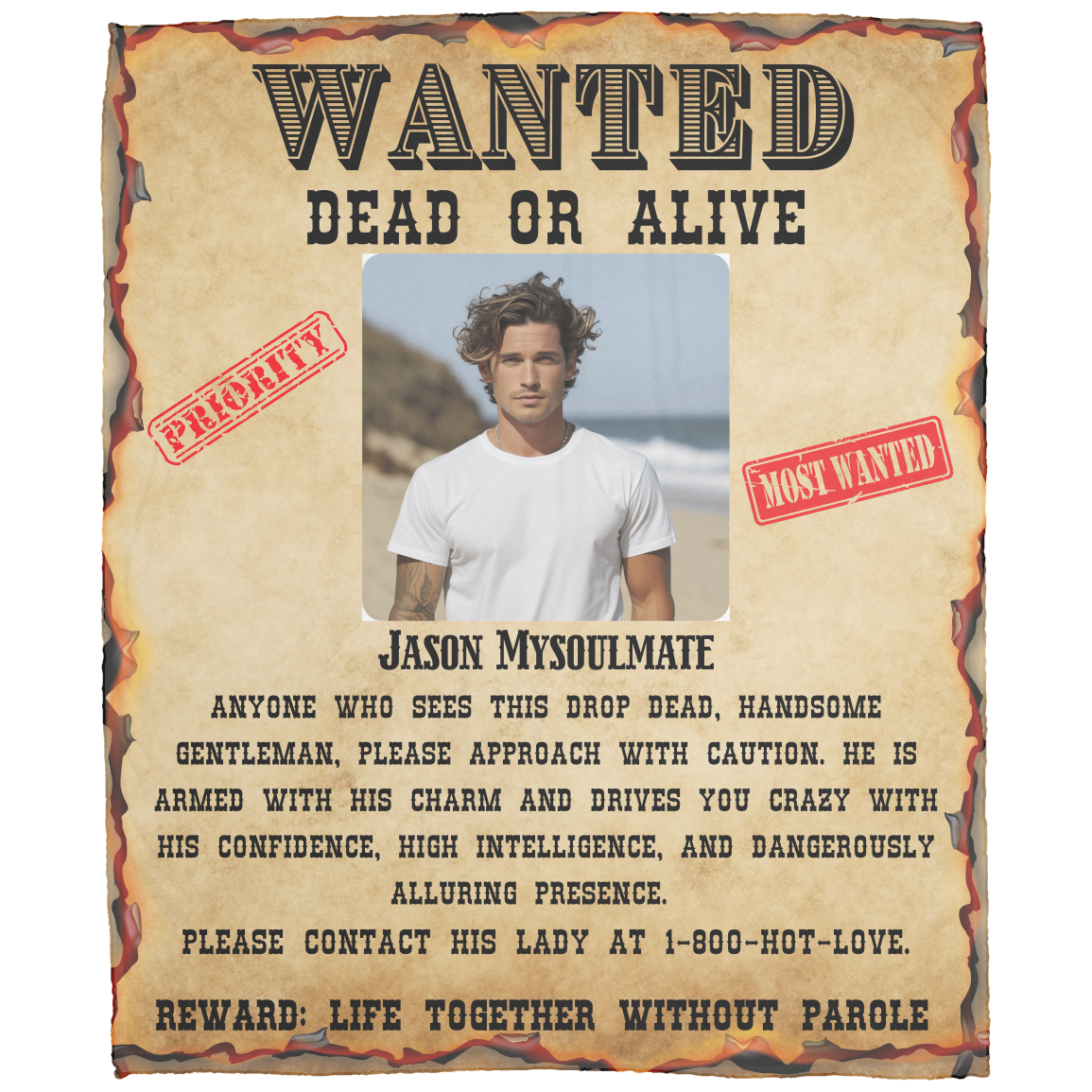 Wanted Dead or Alive | Personalized Photo and Name | Blanket for Him