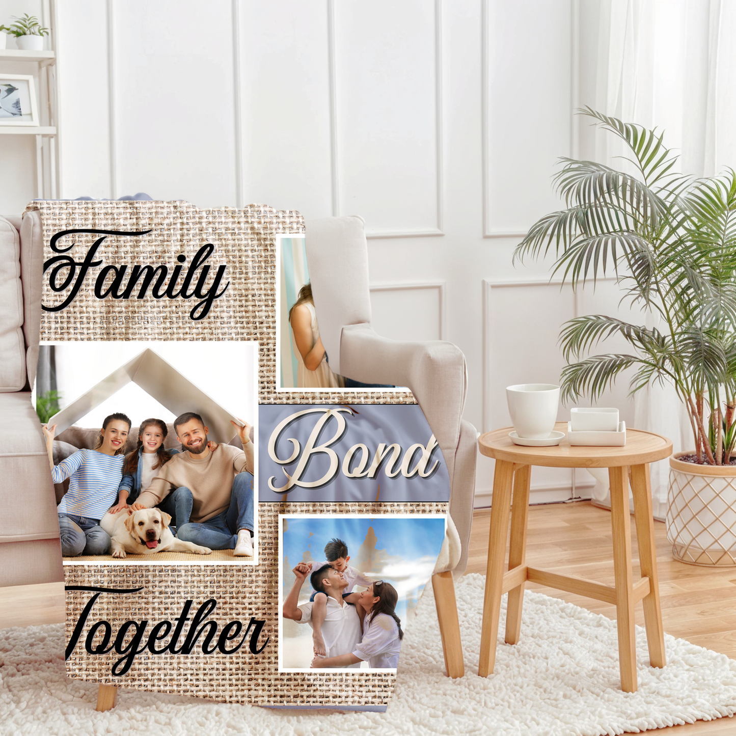 Family Bond Together | Personalize Photo | Blanket | Rustic Canvas