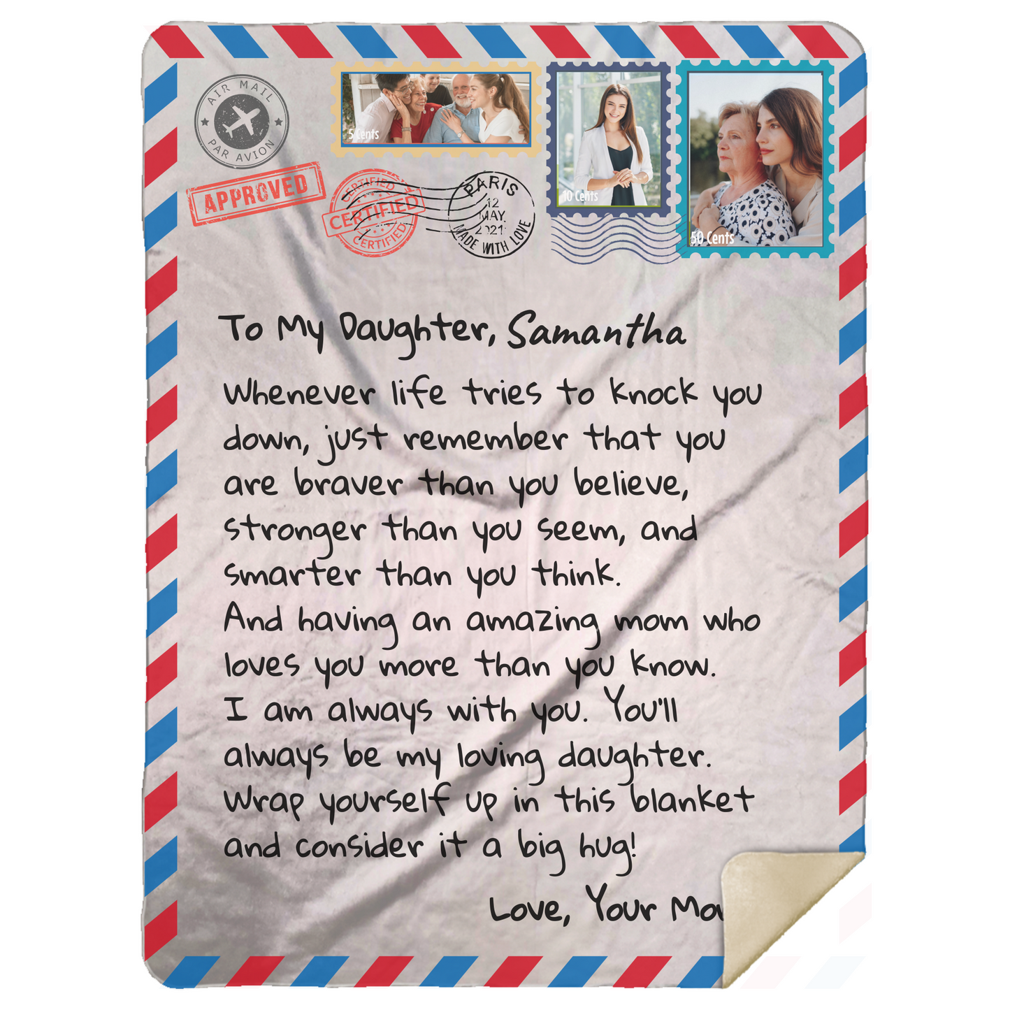 Personalized Photo Stamp | To My Daughter |Letter Blanket