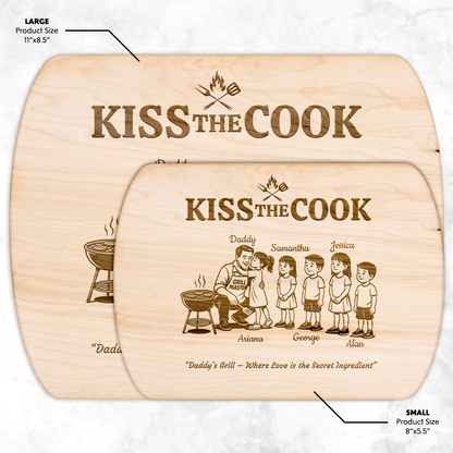Kiss The Cook | Personalized Kids and Names | Hardwood Oval Cutting Board