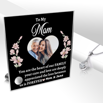 To My Mom | Love Drop Necklace With Glass Message Stand