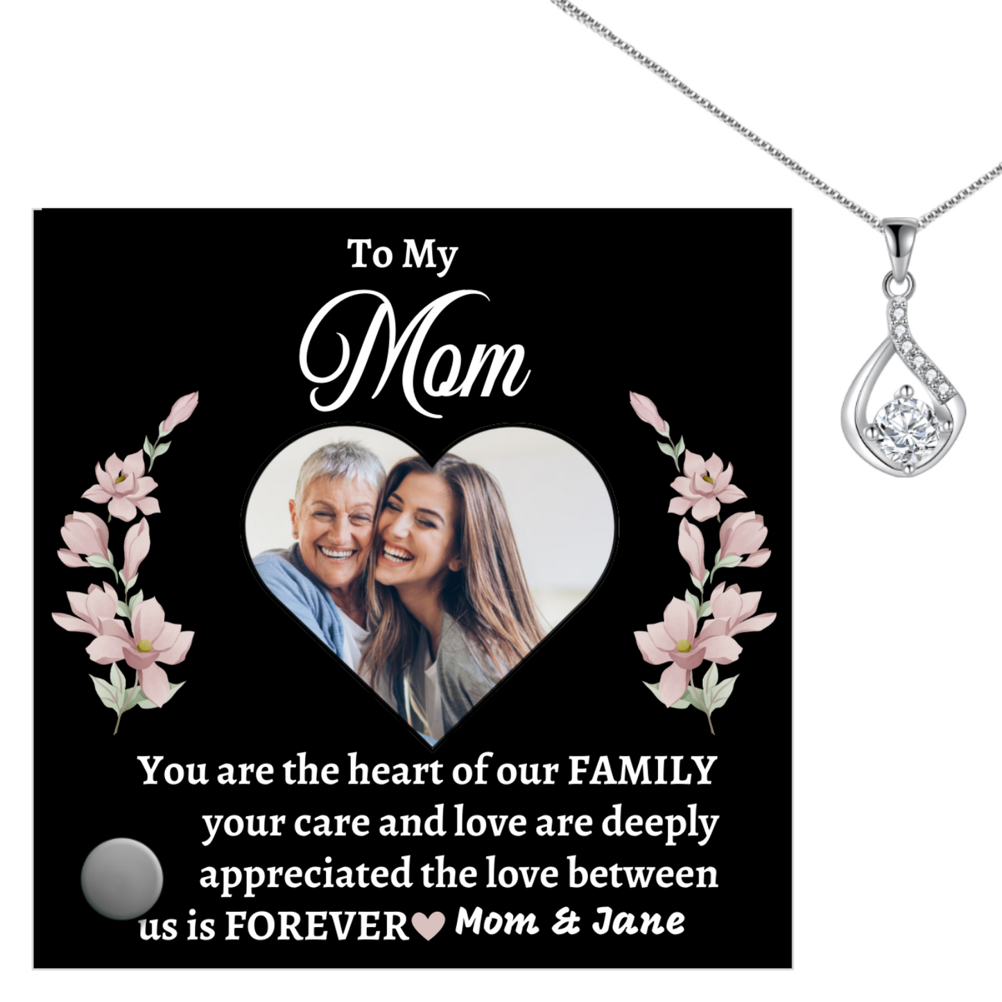 To My Mom | Love Drop Necklace With Glass Message Stand