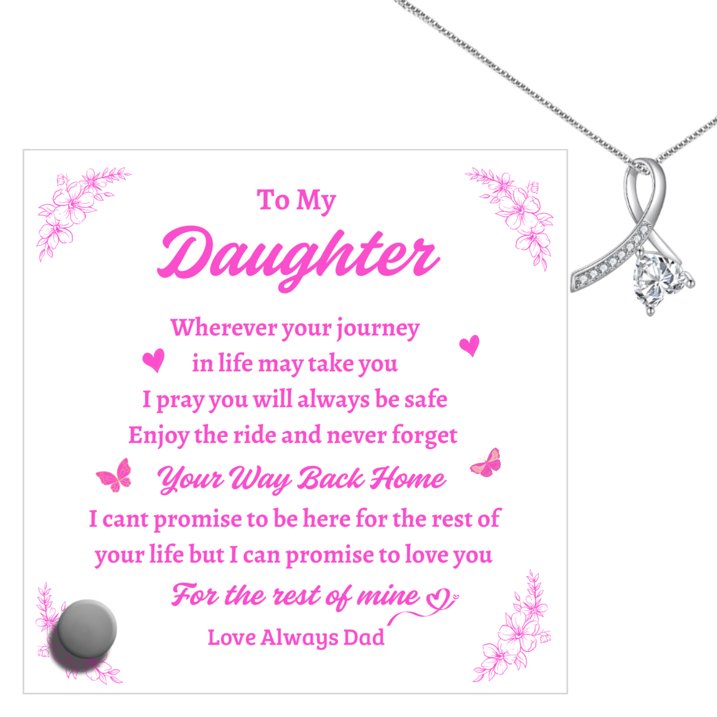 To My Daughter | Enchanting Ribbon Necklace With Glass Message Stand | Jewelry | Comes In 2 Color