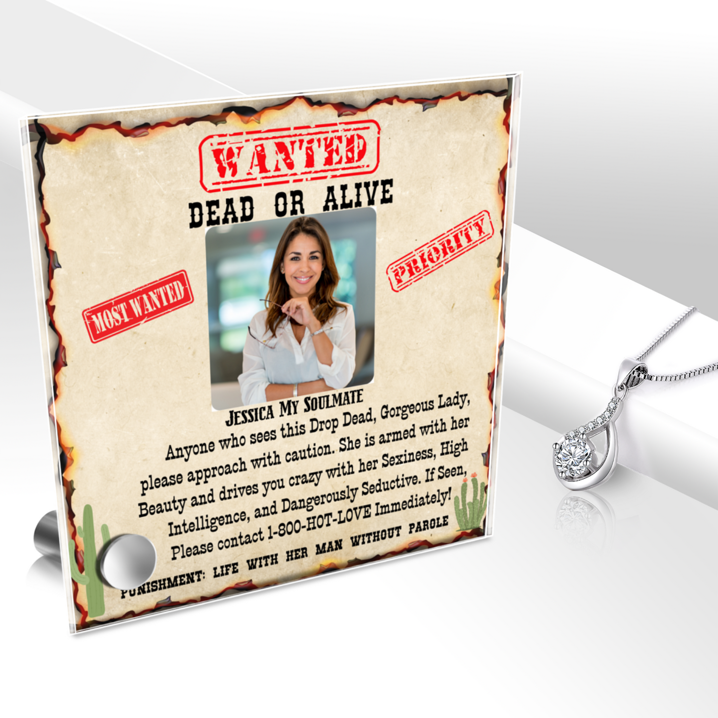 Want Dead or Alive | Personalized Lumenglass Stand with | Love Drop Necklace