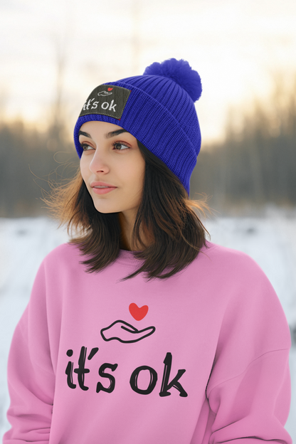 It's Ok |  Pom Pom Knit Cap - Patch