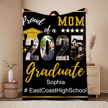 Personalized Name and School | Proud Mom Of A Graduate | Blanket